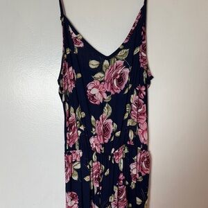 Floral Maxi Jumpsuit Adjustable Straps w/ Pockets